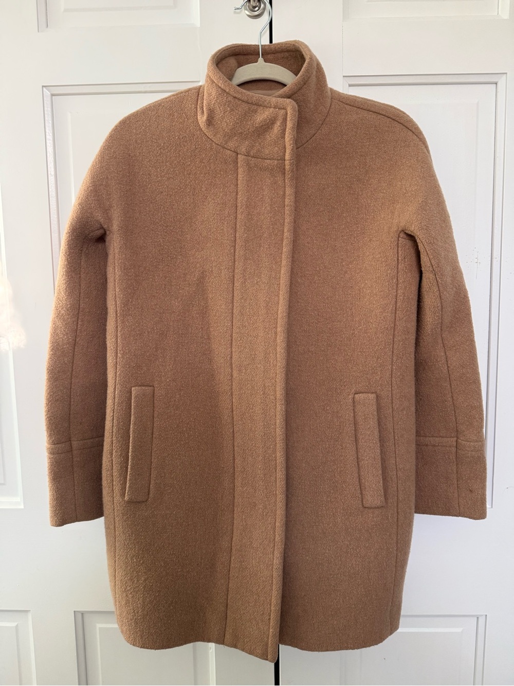 J. Crew Women's Camel Tan Wool Blend Funnel-Neck Coat